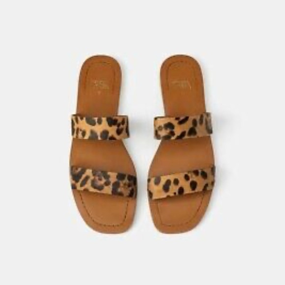 Zara Shoes - Zara Leather Flat Sandals Leopard Print Straps 39